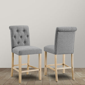 English Elm Siena Tufted Curved Back Linen Upholstered Counter Stools Set of 2 Wood Frame Gray T2574P165122