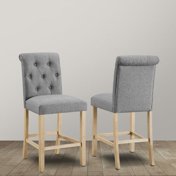 English Elm Siena Tufted Curved Back Linen Upholstered Counter Stools Set of 2 Wood Frame Gray T2574P165122