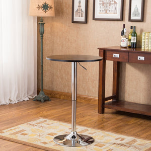 English Elm Adjustable Gas Lift Round Bar Table with Wood Top and Chrome Base for Modern Lofts Black T2574P165128