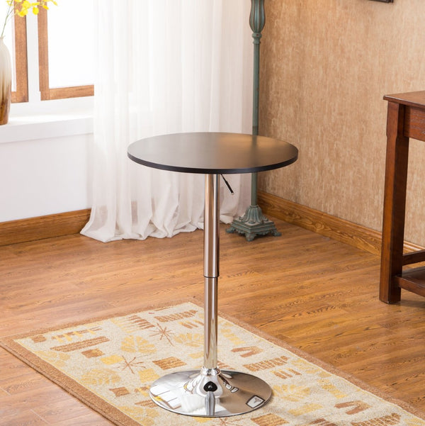 English Elm Adjustable Gas Lift Round Bar Table with Wood Top and Chrome Base for Modern Lofts Black T2574P165128