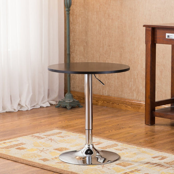 English Elm Adjustable Gas Lift Round Bar Table with Wood Top and Chrome Base for Modern Lofts Black T2574P165128