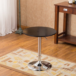 English Elm Adjustable Gas Lift Round Bar Table with Wood Top and Chrome Base for Modern Lofts Black T2574P165128