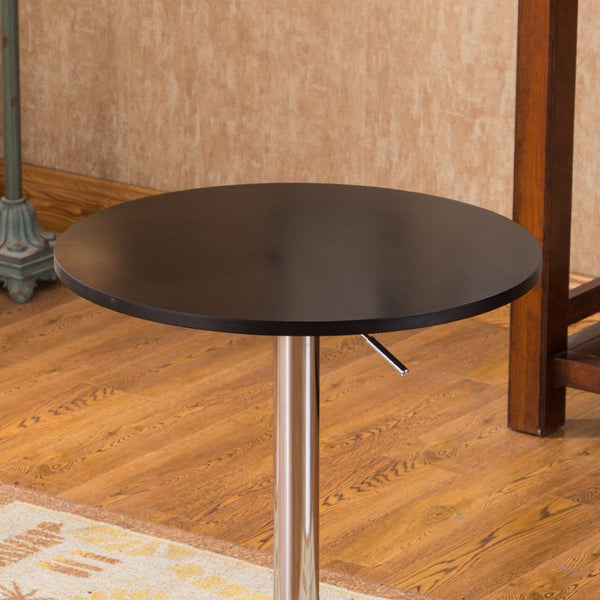 English Elm Adjustable Gas Lift Round Bar Table with Wood Top and Chrome Base for Modern Lofts Black T2574P165128