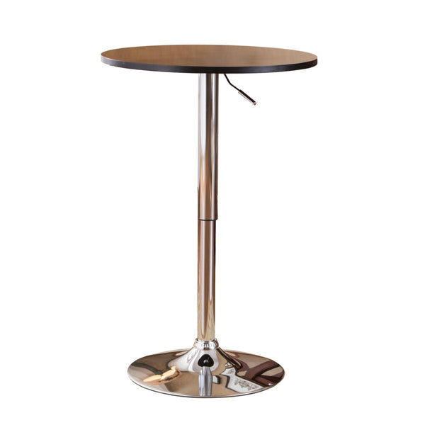English Elm Adjustable Gas Lift Round Bar Table with Wood Top and Chrome Base for Modern Lofts Black T2574P165128