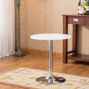 English Elm Adjustable Gas Lift Round Bar Table with Wood Top and Chrome Base for Modern Lofts White T2574P165129