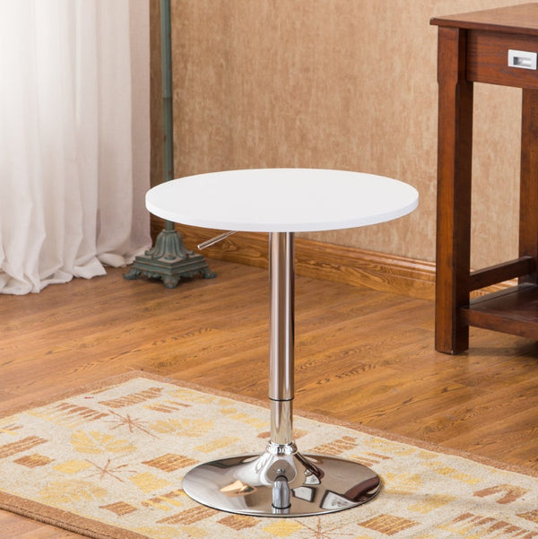 English Elm Adjustable Gas Lift Round Bar Table with Wood Top and Chrome Base for Modern Lofts White T2574P165129