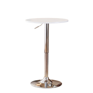English Elm Adjustable Gas Lift Round Bar Table with Wood Top and Chrome Base for Modern Lofts White T2574P165129