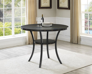English Elm Biony Espresso Round Counter Height Table with Brass Nailhead Trim and Open Storage Shelf T2574P165130