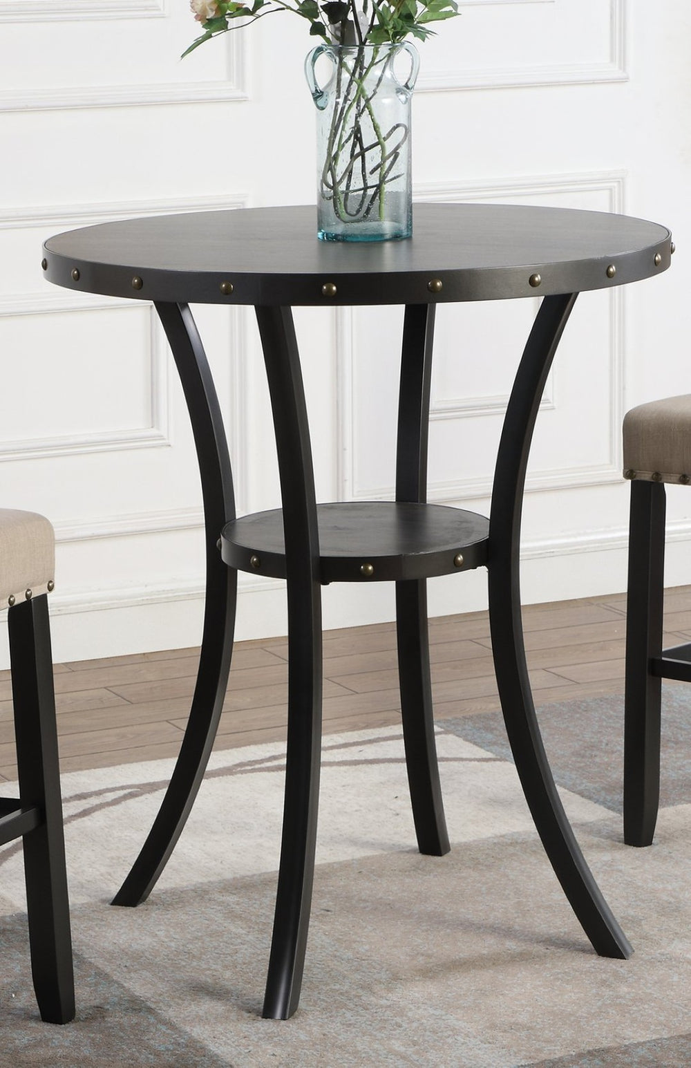 English Elm Biony Round Bar Table Espresso Finish Brass Nail Head Trim Club Style Bistro Pub T2574P165131