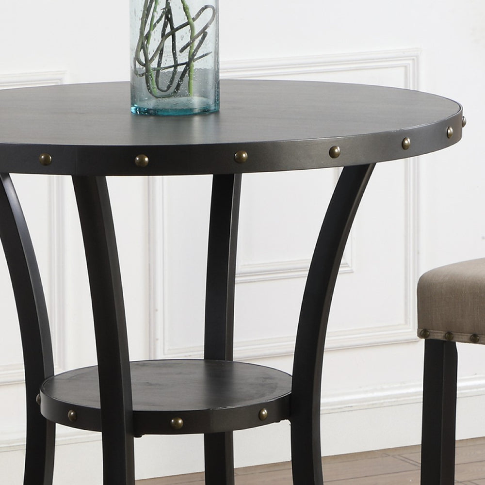 English Elm Biony Round Bar Table Espresso Finish Brass Nail Head Trim Club Style Bistro Pub T2574P165131