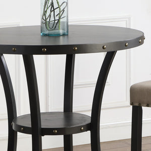 English Elm Biony Round Bar Table Espresso Finish Brass Nail Head Trim Club Style Bistro Pub T2574P165131
