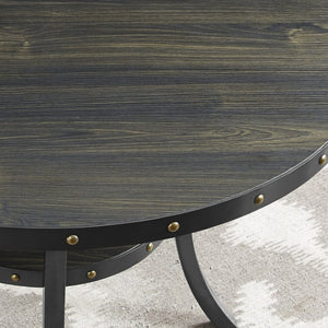 English Elm Biony Round Bar Table Espresso Finish Brass Nail Head Trim Club Style Bistro Pub T2574P165131
