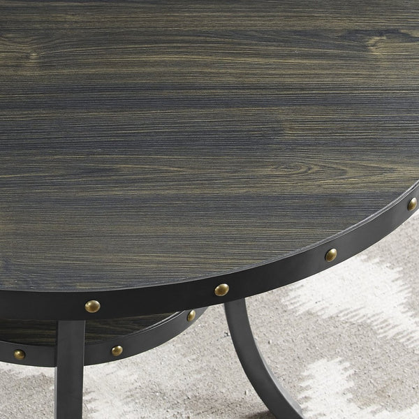 English Elm Biony Round Bar Table Espresso Finish Brass Nail Head Trim Club Style Bistro Pub T2574P165131