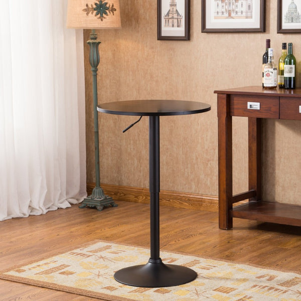 English Elm Adjustable Gas Lift Round Bar Table with Wood Top and Chrome Base for Modern Lofts T2574P165134