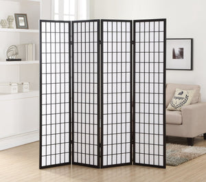 English Elm 4 Panel Japanese Shoji Folding Screen Lattice Frame Translucent Rice Paper Room Divider Black T2574P165138