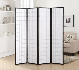 English Elm 4 Panel Japanese Shoji Folding Screen Lattice Frame Translucent Rice Paper Room Divider Black T2574P165138