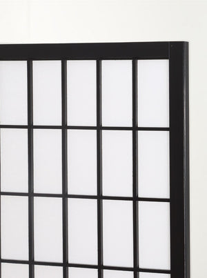 English Elm 4 Panel Japanese Shoji Folding Screen Lattice Frame Translucent Rice Paper Room Divider Black T2574P165138