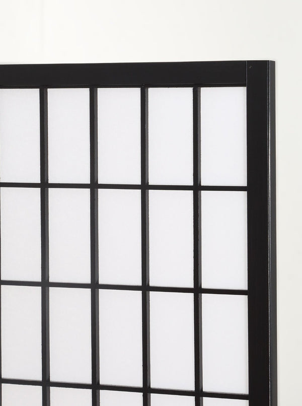 English Elm 4 Panel Japanese Shoji Folding Screen Lattice Frame Translucent Rice Paper Room Divider Black T2574P165138