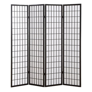 English Elm 4 Panel Japanese Shoji Folding Screen Lattice Frame Translucent Rice Paper Room Divider Black T2574P165138