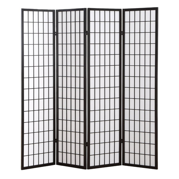 English Elm 4 Panel Japanese Shoji Folding Screen Lattice Frame Translucent Rice Paper Room Divider Black T2574P165138