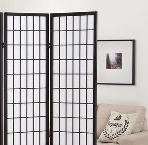 English Elm 4 Panel Japanese Shoji Folding Screen Lattice Frame Translucent Rice Paper Room Divider Black T2574P165138