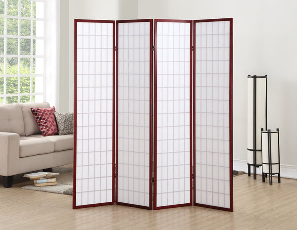 English Elm 4 Panel Japanese Shoji Folding Screen Lattice Frame Translucent Rice Paper Room Divider Cherry T2574P165139