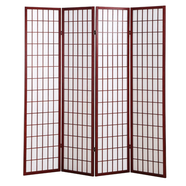 English Elm 4 Panel Japanese Shoji Folding Screen Lattice Frame Translucent Rice Paper Room Divider Cherry T2574P165139