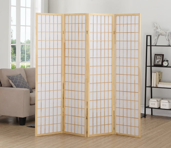 English Elm 4 Panel Japanese Shoji Folding Screen Lattice Frame Translucent Rice Paper Room Divider Natural T2574P165140