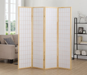 English Elm 4 Panel Japanese Shoji Folding Screen Lattice Frame Translucent Rice Paper Room Divider Natural T2574P165140