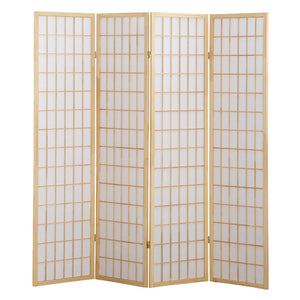 English Elm 4 Panel Japanese Shoji Folding Screen Lattice Frame Translucent Rice Paper Room Divider Natural T2574P165140
