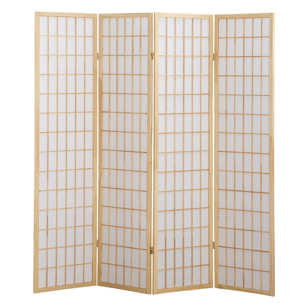 English Elm 4 Panel Japanese Shoji Folding Screen Lattice Frame Translucent Rice Paper Room Divider Natural T2574P165140