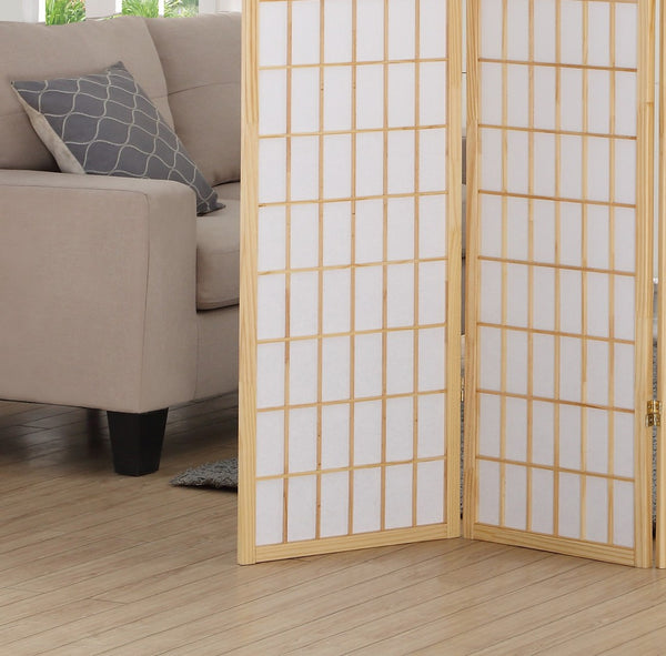English Elm 4 Panel Japanese Shoji Folding Screen Lattice Frame Translucent Rice Paper Room Divider Natural T2574P165140