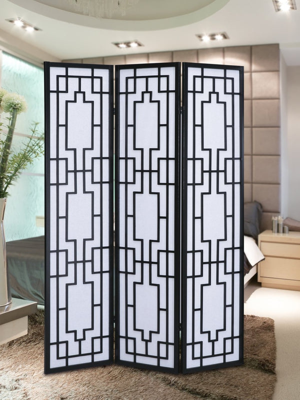 English Elm Sudoku Three Panel Folding Screen Pine Frame Rice Paper Geometric Lattice Divider T2574P165142
