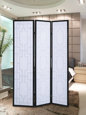 English Elm Sudoku Three Panel Folding Screen Pine Frame Rice Paper Geometric Lattice Divider T2574P165142