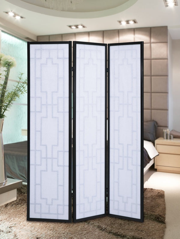English Elm Sudoku Three Panel Folding Screen Pine Frame Rice Paper Geometric Lattice Divider T2574P165142