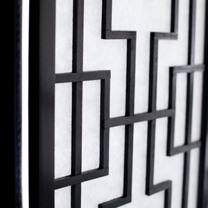 English Elm Sudoku Three Panel Folding Screen Pine Frame Rice Paper Geometric Lattice Divider T2574P165142