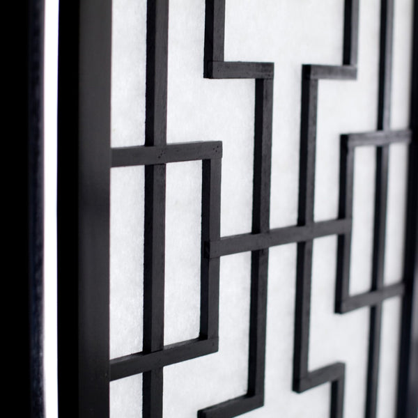 English Elm Sudoku Three Panel Folding Screen Pine Frame Rice Paper Geometric Lattice Divider T2574P165142