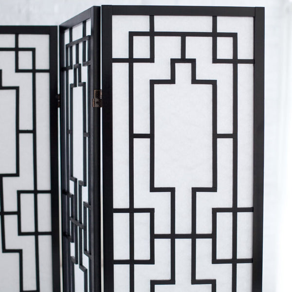 English Elm Sudoku Three Panel Folding Screen Pine Frame Rice Paper Geometric Lattice Divider T2574P165142