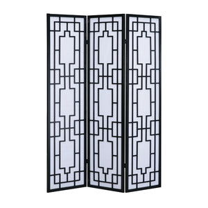 English Elm Sudoku Three Panel Folding Screen Pine Frame Rice Paper Geometric Lattice Divider T2574P165142