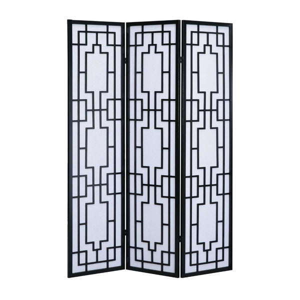 English Elm Sudoku Three Panel Folding Screen Pine Frame Rice Paper Geometric Lattice Divider T2574P165142