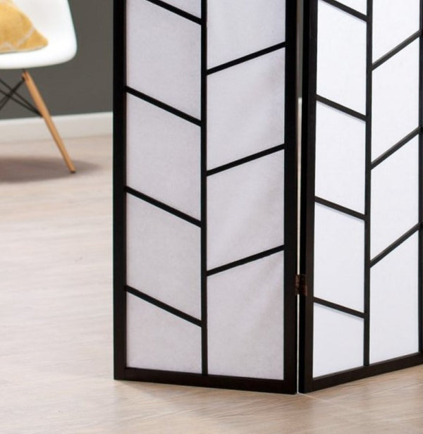 English Elm 3-panel Geometric Climbing Motif Pine Frame Rice Paper Folding Screen Room Divider T2574P165144