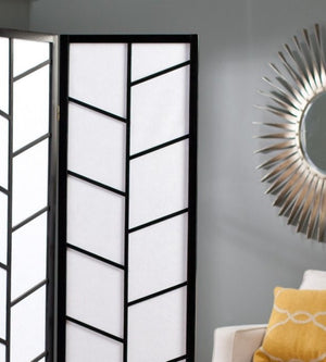 English Elm 3-panel Geometric Climbing Motif Pine Frame Rice Paper Folding Screen Room Divider T2574P165144