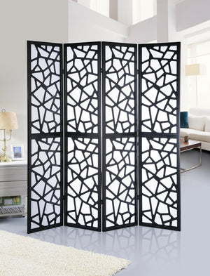 English Elm Giyano Four Panel Geometric Mosaic Mdf Privacy Screen Folding Room Divider Black T2574P165147