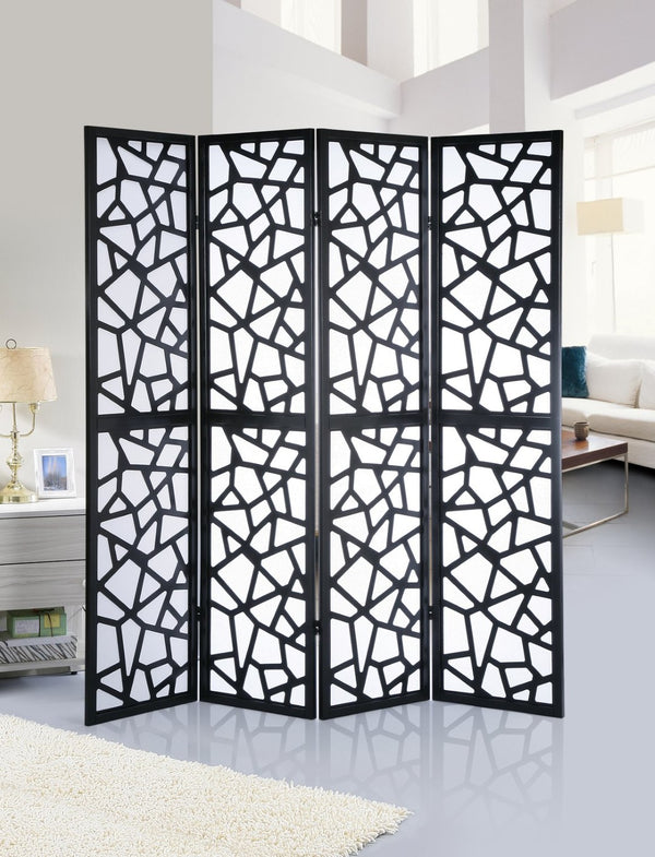 English Elm Giyano Four Panel Geometric Mosaic Mdf Privacy Screen Folding Room Divider Black T2574P165147