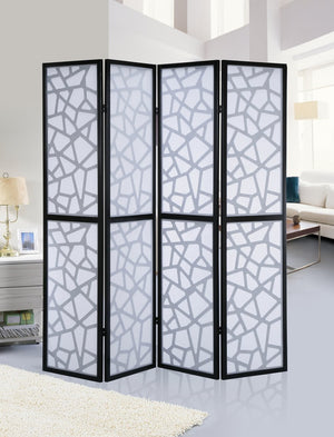 English Elm Giyano Four Panel Geometric Mosaic Mdf Privacy Screen Folding Room Divider Black T2574P165147