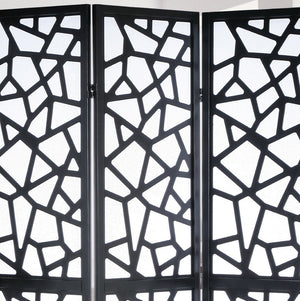 English Elm Giyano Four Panel Geometric Mosaic Mdf Privacy Screen Folding Room Divider Black T2574P165147