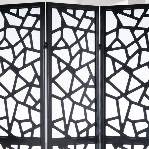 English Elm Giyano Four Panel Geometric Mosaic Mdf Privacy Screen Folding Room Divider Black T2574P165147