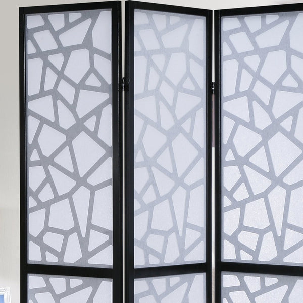 English Elm Giyano Four Panel Geometric Mosaic Mdf Privacy Screen Folding Room Divider Black T2574P165147