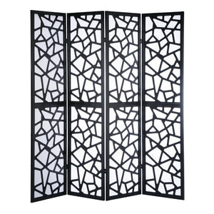 English Elm Giyano Four Panel Geometric Mosaic Mdf Privacy Screen Folding Room Divider Black T2574P165147