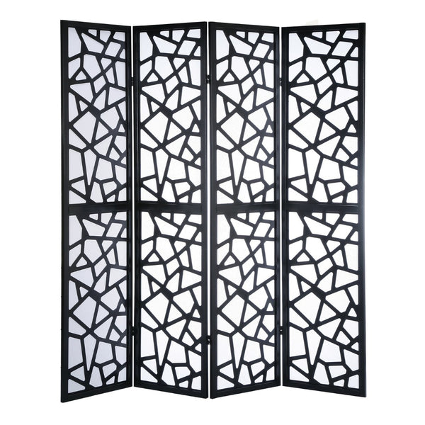 English Elm Giyano Four Panel Geometric Mosaic Mdf Privacy Screen Folding Room Divider Black T2574P165147